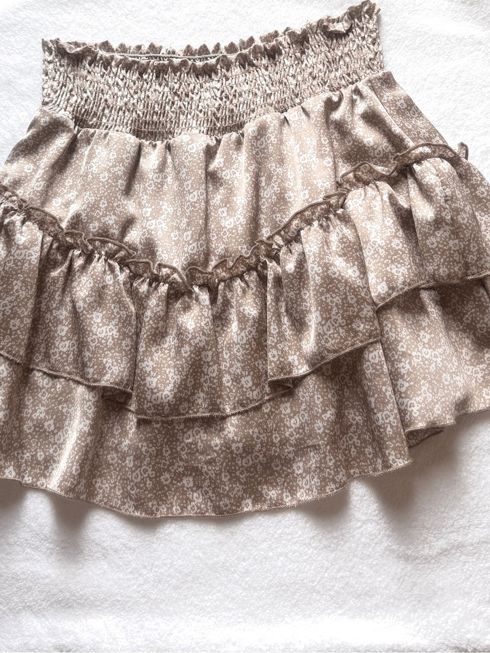 Altar'd State Beige Floral Smocked Ruffle Mini Skirt